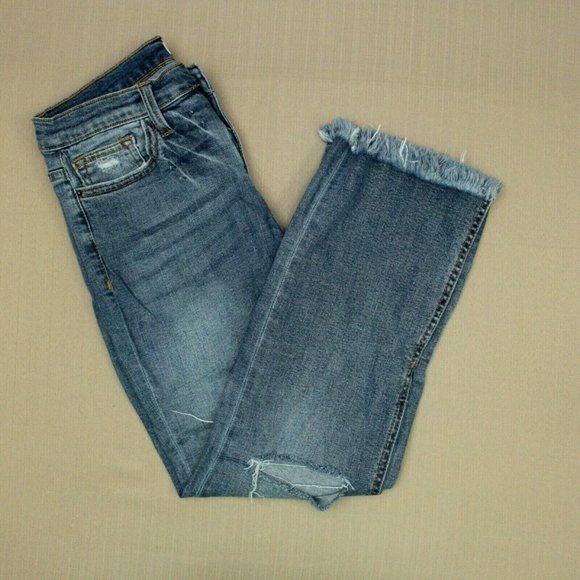 Sneak Peek Mid Rise Vented Crop Jeans Junior's Size 7 Distressed Fray Hem Denim - Picture 1 of 11